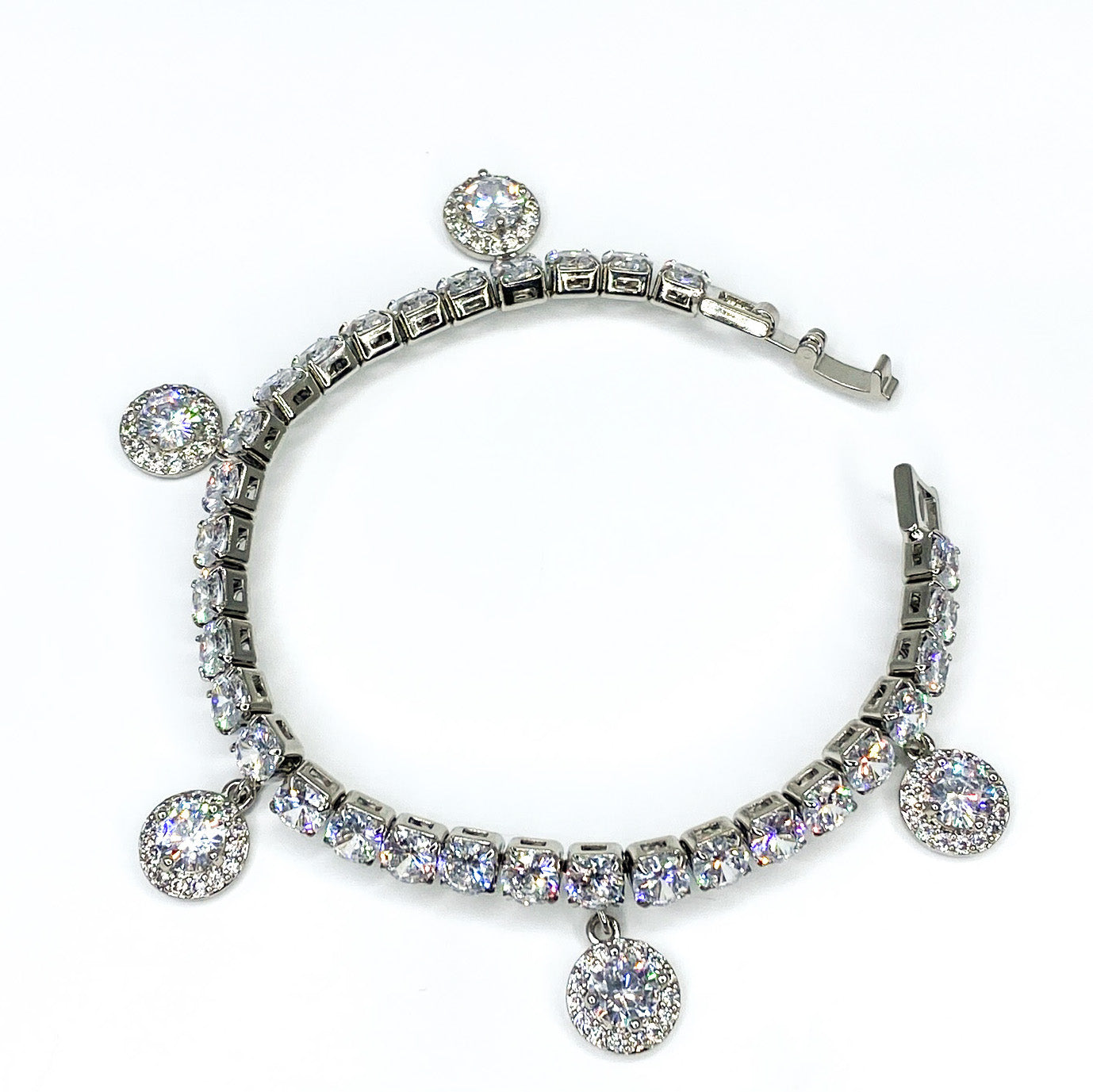 Clare 5mm CZ Halo Charm Tennis Bracelet