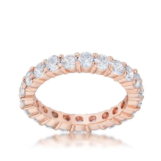 Elizabeth 3mm Round CZ Eternity Gold Ring | 4ct | Sterling Silver