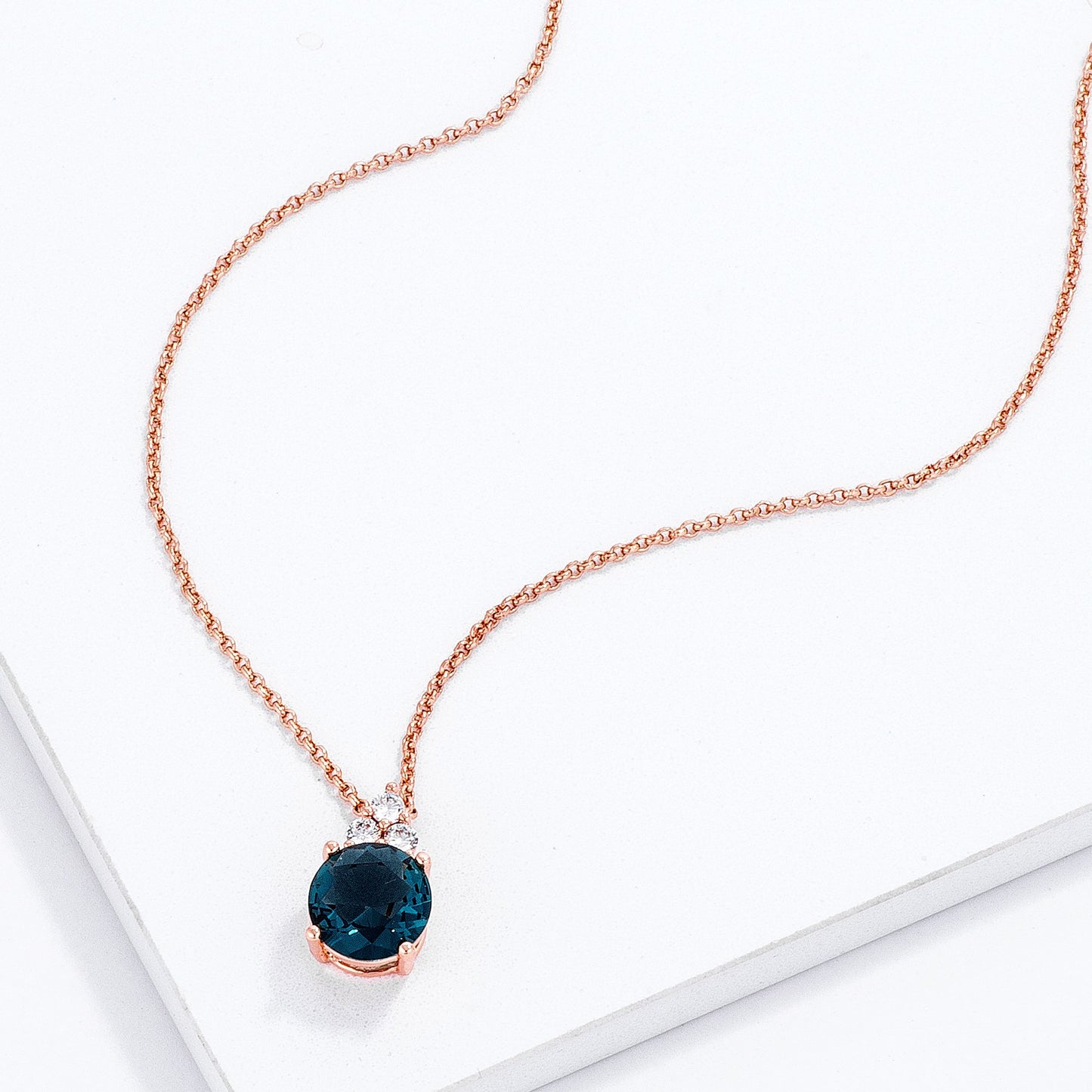 Abigail 9mmn Round Blue Green CZ Pendant  Necklace