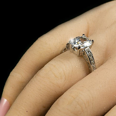 Evelina 10x8mm Oval Ruby CZ Ring | 3ct | Sterling Silver