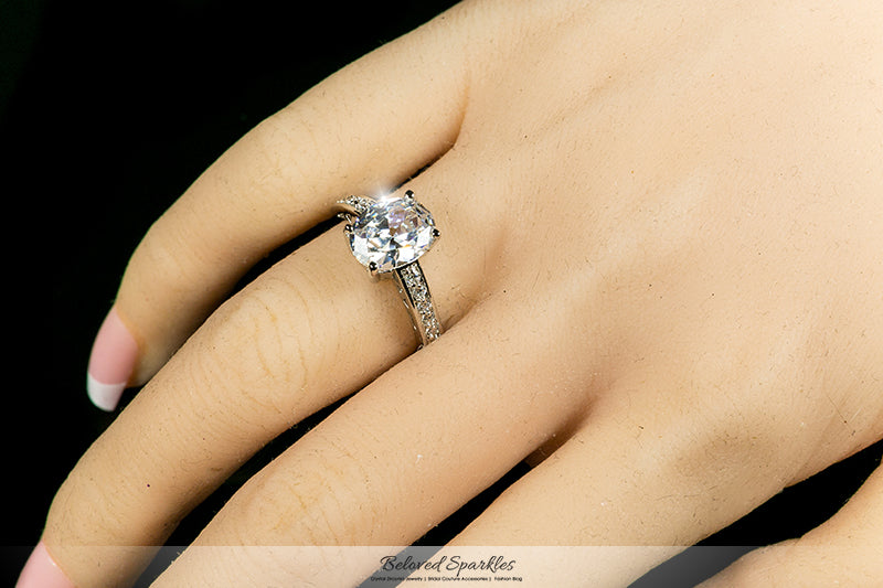 Evelina 10x8mm Oval Ruby CZ Ring | 3ct | Sterling Silver