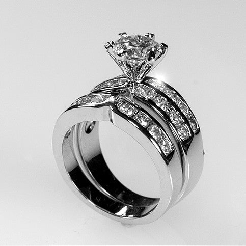 Fatima 7.5mm Round CZ Wedding Ring Set | 1.8ct | 2.5ct