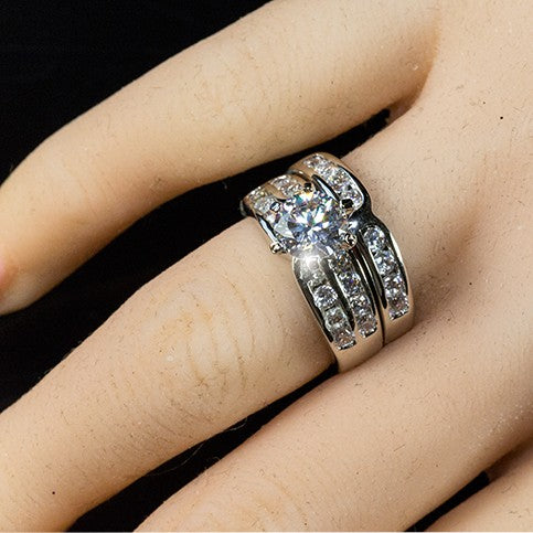 Fatima 7.5mm Round CZ Wedding Ring Set | 1.8ct | 2.5ct