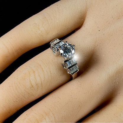 Haley 6.5mm Round CZ Baguette  Engagement Ring | 1ct | 2.5ct