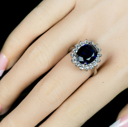 Katie 12mm Royal Sapphire Oval CZ Engagement Ring | 5.5ct