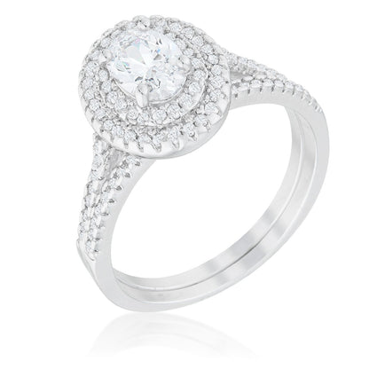 Kehira 7x5mm Oval CZ Halo Engagement Ring Set | 1ct | 2.3ct