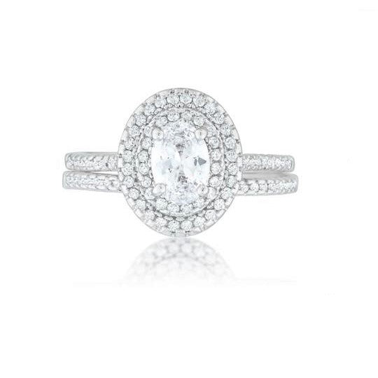 Kehira 7x5mm Oval CZ Halo Engagement Ring Set | 1ct | 2.3ct