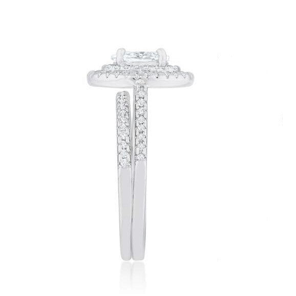 Kehira 7x5mm Oval CZ Halo Engagement Ring Set | 1ct | 2.3ct