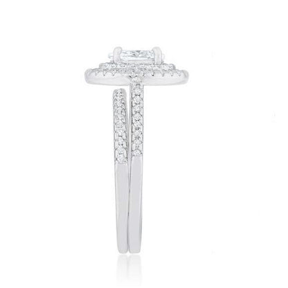 Kehira 7x5mm Oval CZ Halo Engagement Ring Set | 1ct | 2.3ct