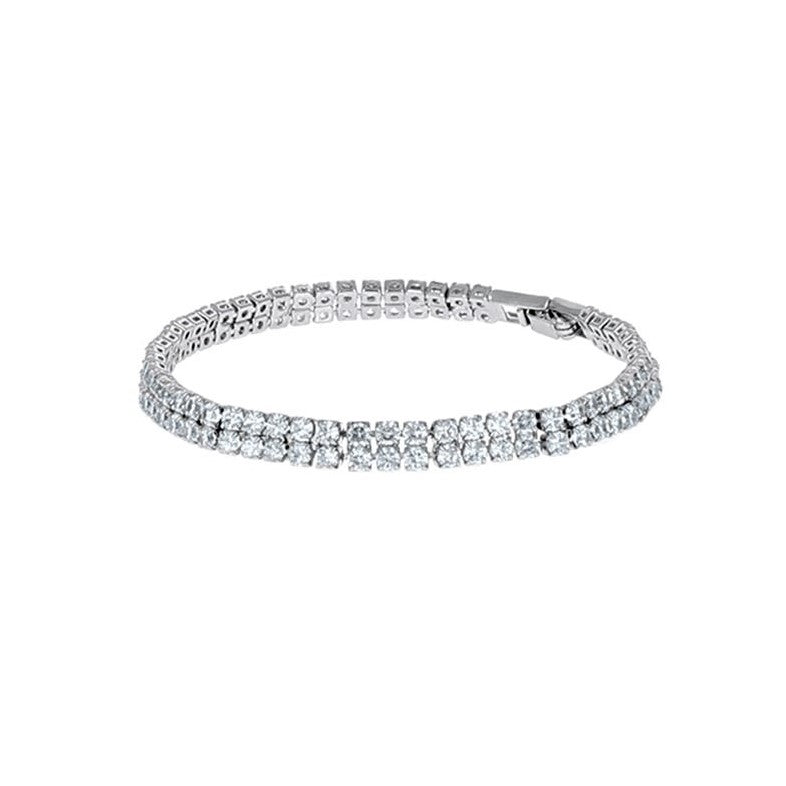 Kim Two Rows Round CZ Gold Tennis Bracelet | 7.25 in