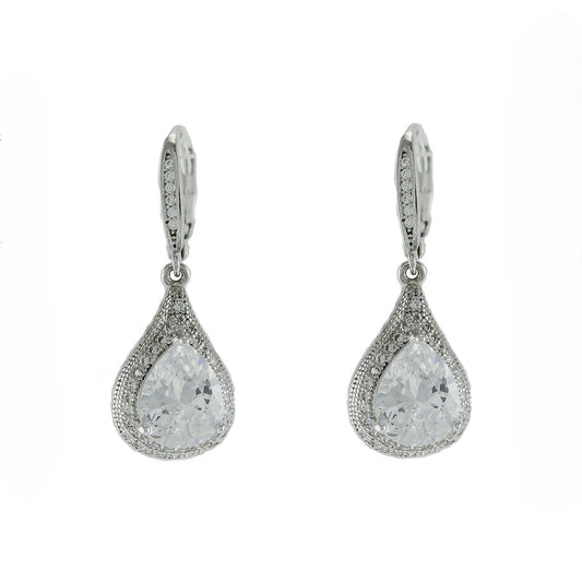 Loti Vintage Pear Drop Cubic Zirconia Dangle Earrings