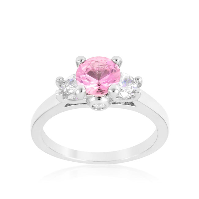 Leana 6.5mm Fuchsia Pink Three Stone CZ Ring | 1.5ct