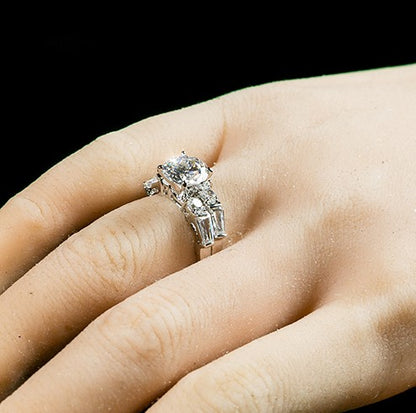Odessa 8mm Round CZ Baguette Engagement Ring Set | 2ct |  4ct
