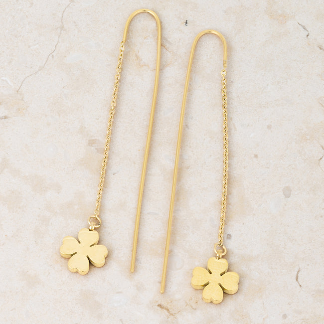Patricia Clover Threaded Drop Earrings | Stainless Steel
