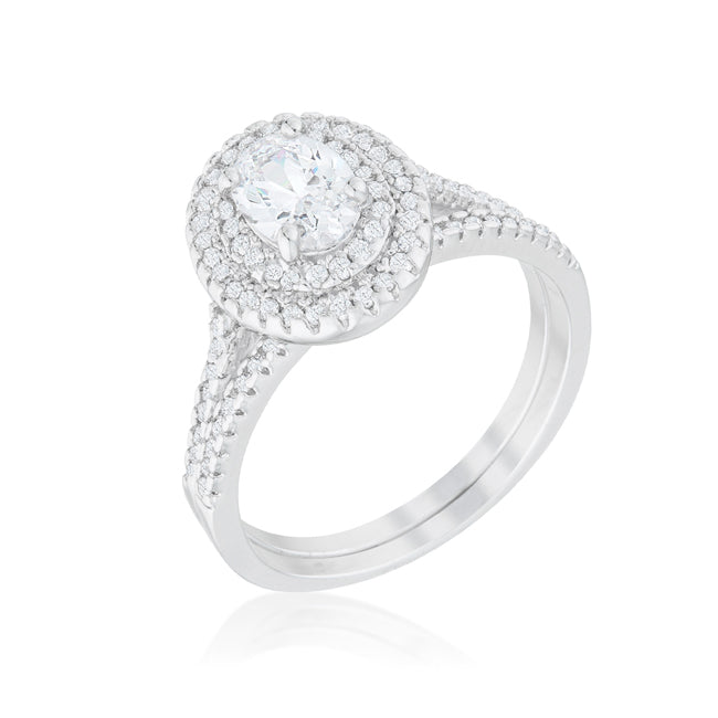 Kehira 7x5mm Oval CZ Halo Engagement Ring Set | 1ct | 2.3ct