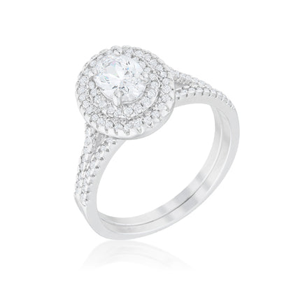 Kehira 7x5mm Oval CZ Halo Engagement Ring Set | 1ct | 2.3ct