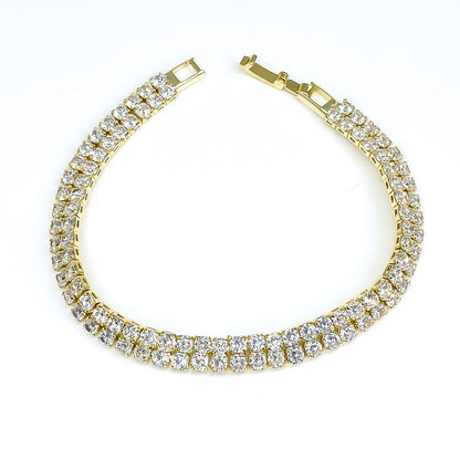Kim Two Rows Round CZ Gold Tennis Bracelet | 7.25 in
