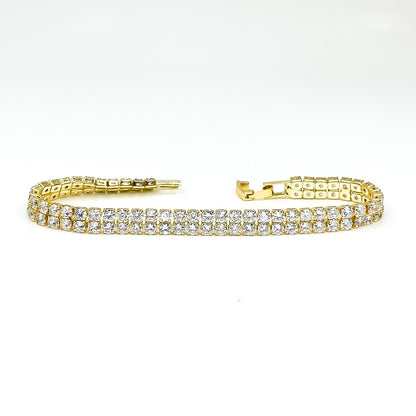 Kim Two Rows Round CZ Gold Tennis Bracelet | 7.25 in