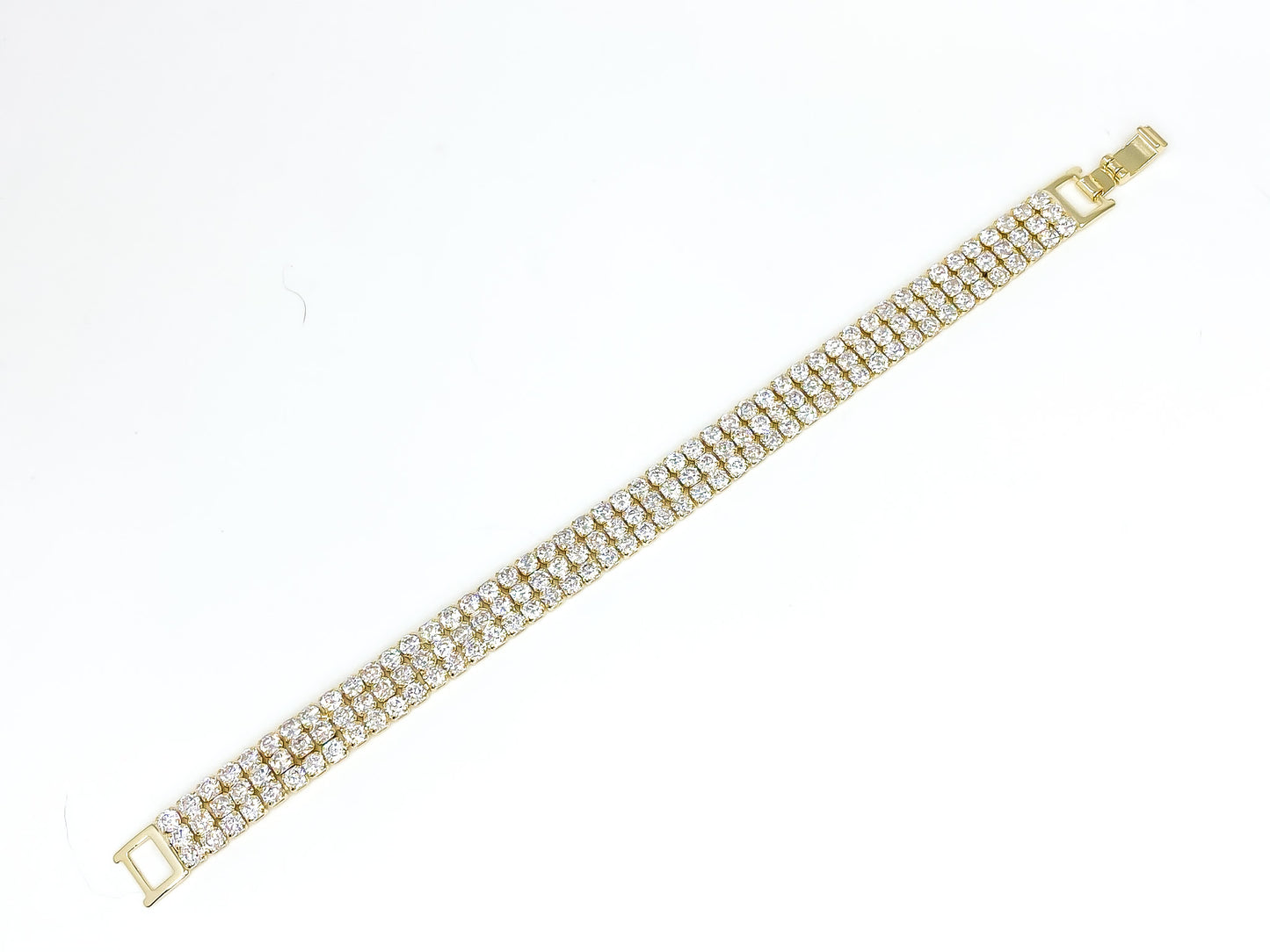 Kim Three Rows Round CZ Gold Tennis Bracelet | 7.25 in