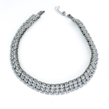 Kim Three Rows Round CZ Gold Tennis Bracelet | 7.25 in