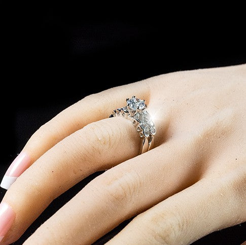 Melia 6mm Round CZ Engagement Ring Set | 1ct | 2ct
