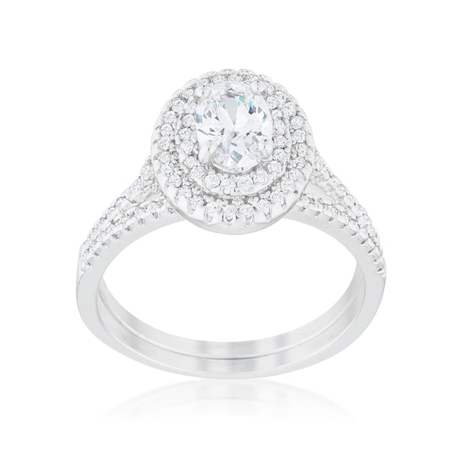Kehira 7x5mm Oval CZ Halo Engagement Ring Set | 1ct | 2.3ct