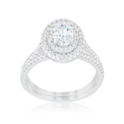 Kehira 7x5mm Oval CZ Halo Engagement Ring Set | 1ct | 2.3ct