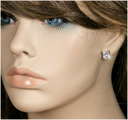 Etta Princess CZ Stud Earrings | 4mm-6mm-8mm-10mm