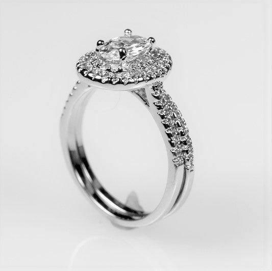 Kehira 7x5mm Oval CZ Halo Engagement Ring Set | 1ct | 2.3ct