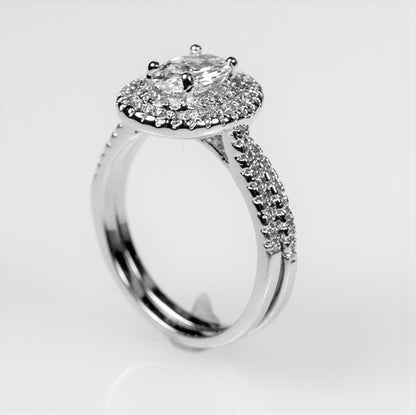 Kehira 7x5mm Oval CZ Halo Engagement Ring Set | 1ct | 2.3ct