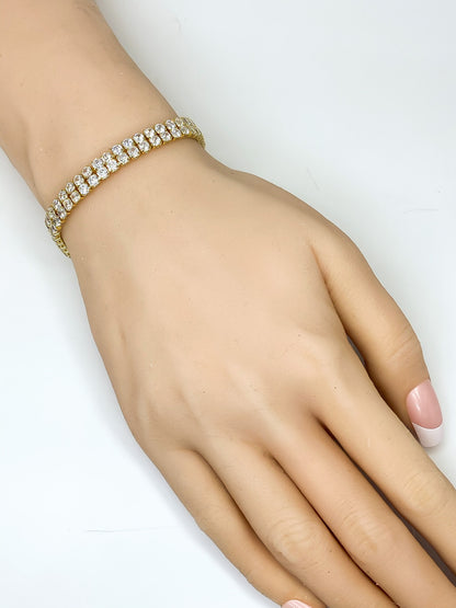 Kim Two Rows Round CZ Gold Tennis Bracelet | 7.25 in