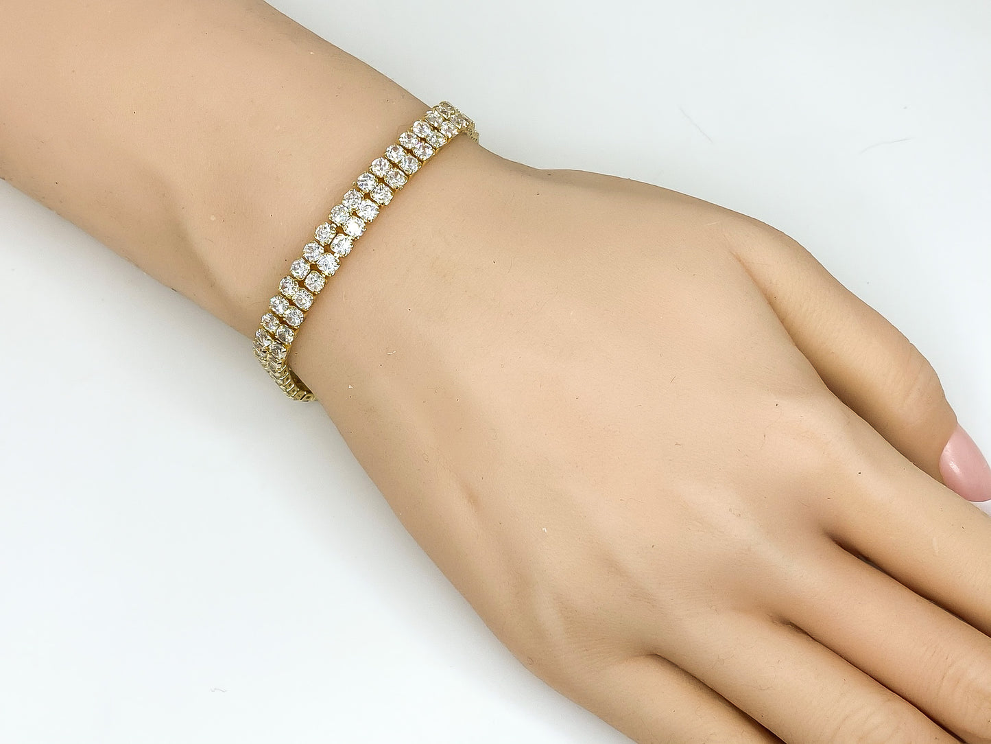 Kim Two Rows Round CZ Gold Tennis Bracelet | 7.25 in