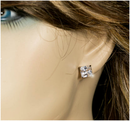 Etta Princess CZ Stud Earrings | 4mm-6mm-8mm-10mm