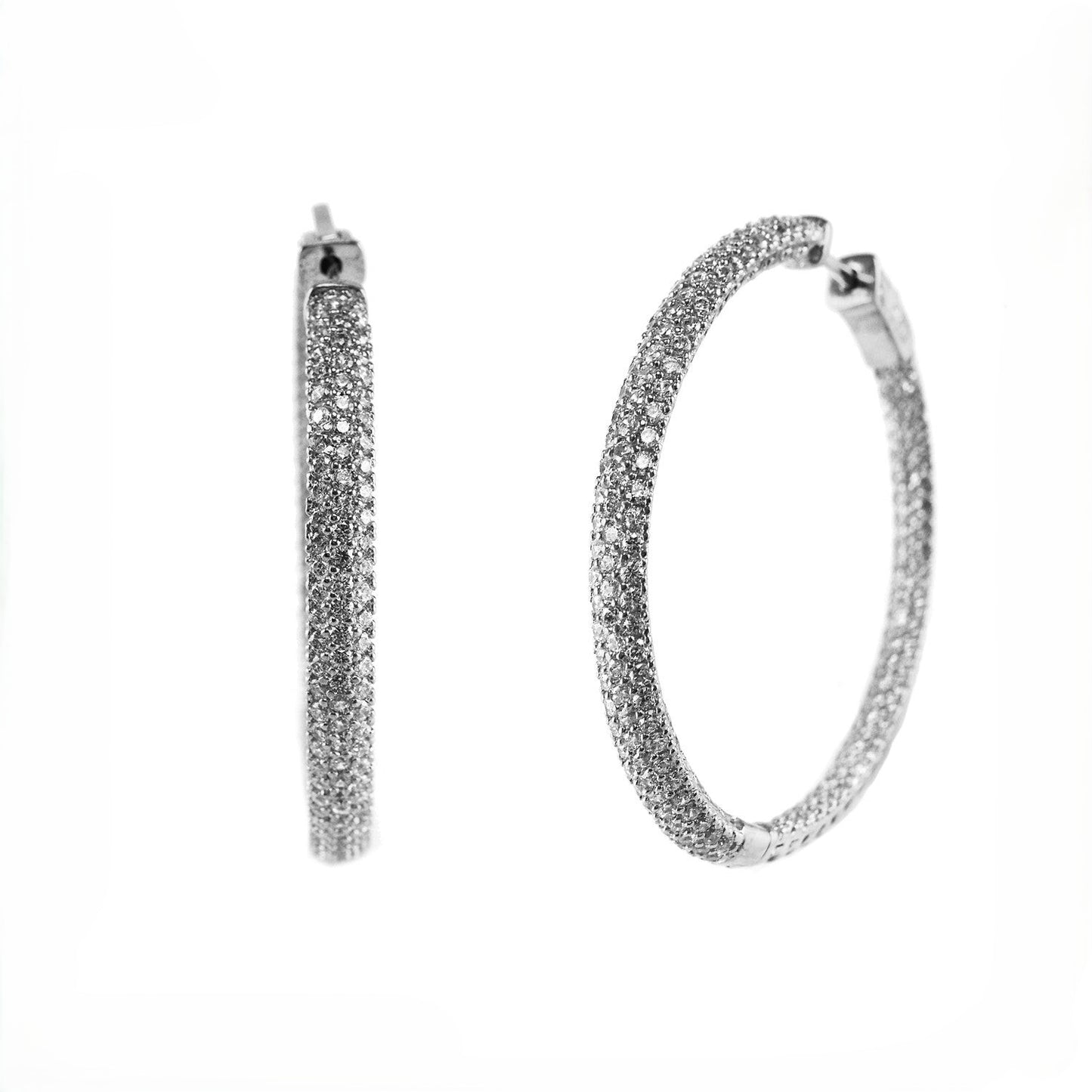 Karina Round Paved CZ Medium Hoop Earrings | 1.7in