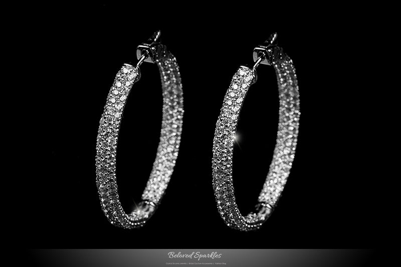 Karina Round Paved CZ Medium Hoop Earrings | 1.7in