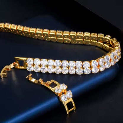 Kim Two Rows Round CZ Silver Tennis Bracelet | 7.25 in