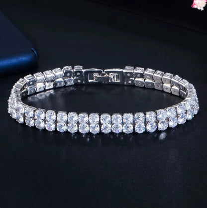 Kim Two Rows Round CZ Silver Tennis Bracelet | 7.25 in