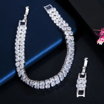 Kim Two Rows Round CZ Silver Tennis Bracelet | 7.25 in