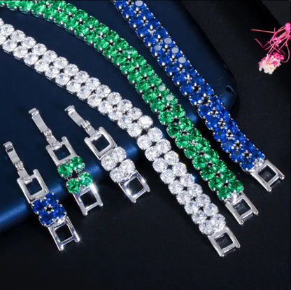 Kim Two Rows Round CZ Silver Tennis Bracelet | 7.25 in