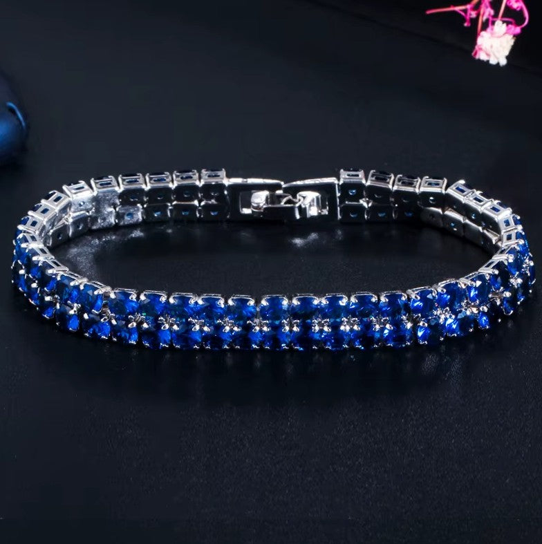 Kim Two Rows Round CZ Silver Tennis Bracelet | 7.25 in
