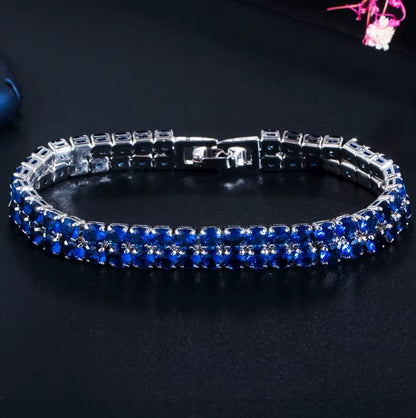 Kim Two Rows Round CZ Silver Tennis Bracelet | 7.25 in