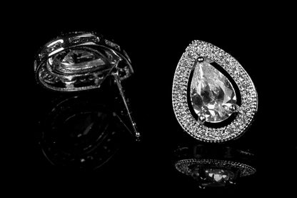 Nancy Pear Cut Halo Stud Earrings