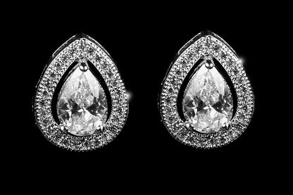 Nancy Pear Cut Halo Stud Earrings