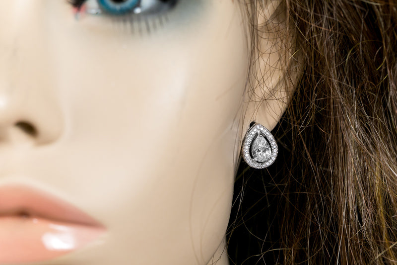 Nancy Pear Cut Halo Stud Earrings