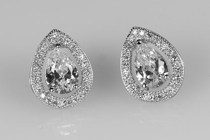 Nancy Pear Cut Halo Stud Earrings