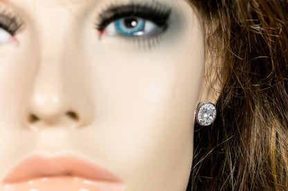 Pasha Oval Halo Stud Earrings