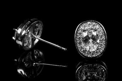 Pasha Oval Halo Stud Earrings