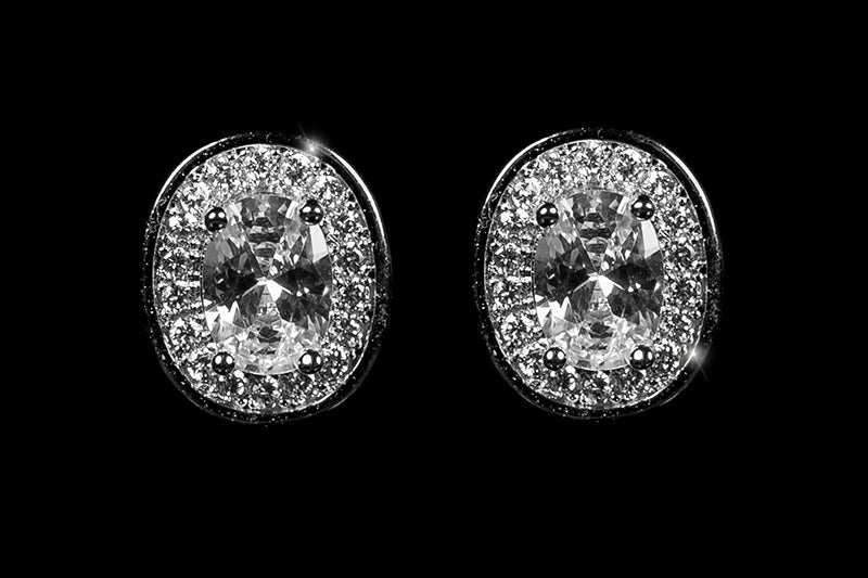 Pasha Oval Halo Stud Earrings