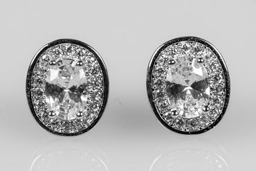 Pasha Oval Halo Stud Earrings
