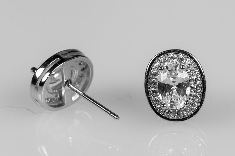 Pasha Oval Halo Stud Earrings